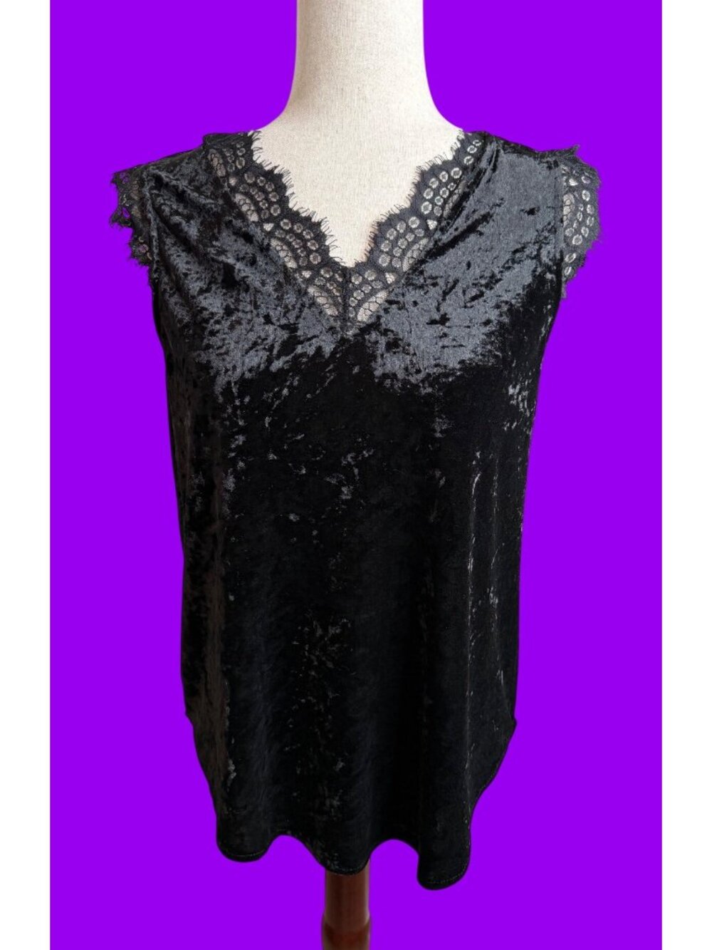 Black Velvet Sleeveless Top Lace Trim Whimsigoth Fairygrunge Vampy layering Read